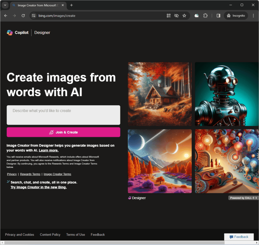 Bing Image Creator Home