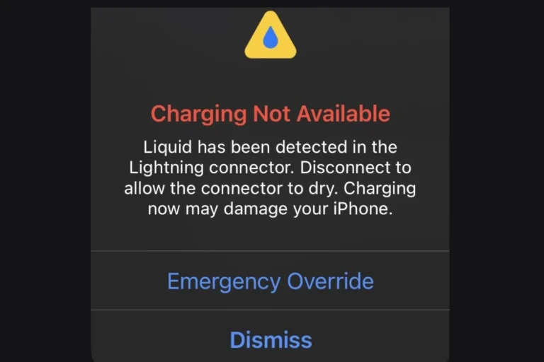 Charging Not Available: Liquid Detected