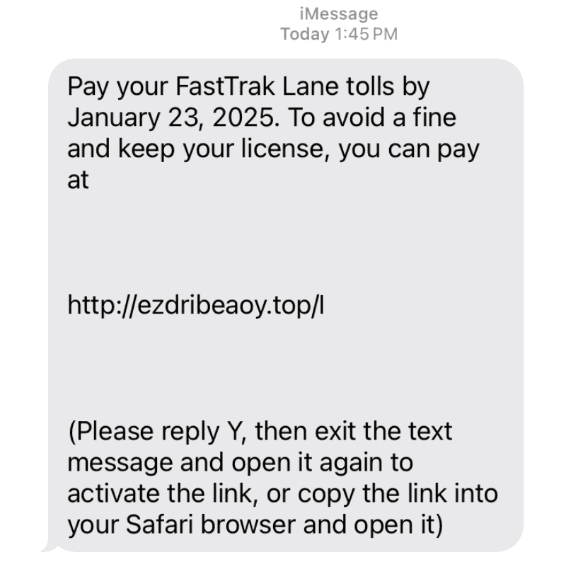 Fastrack Text Scam Message