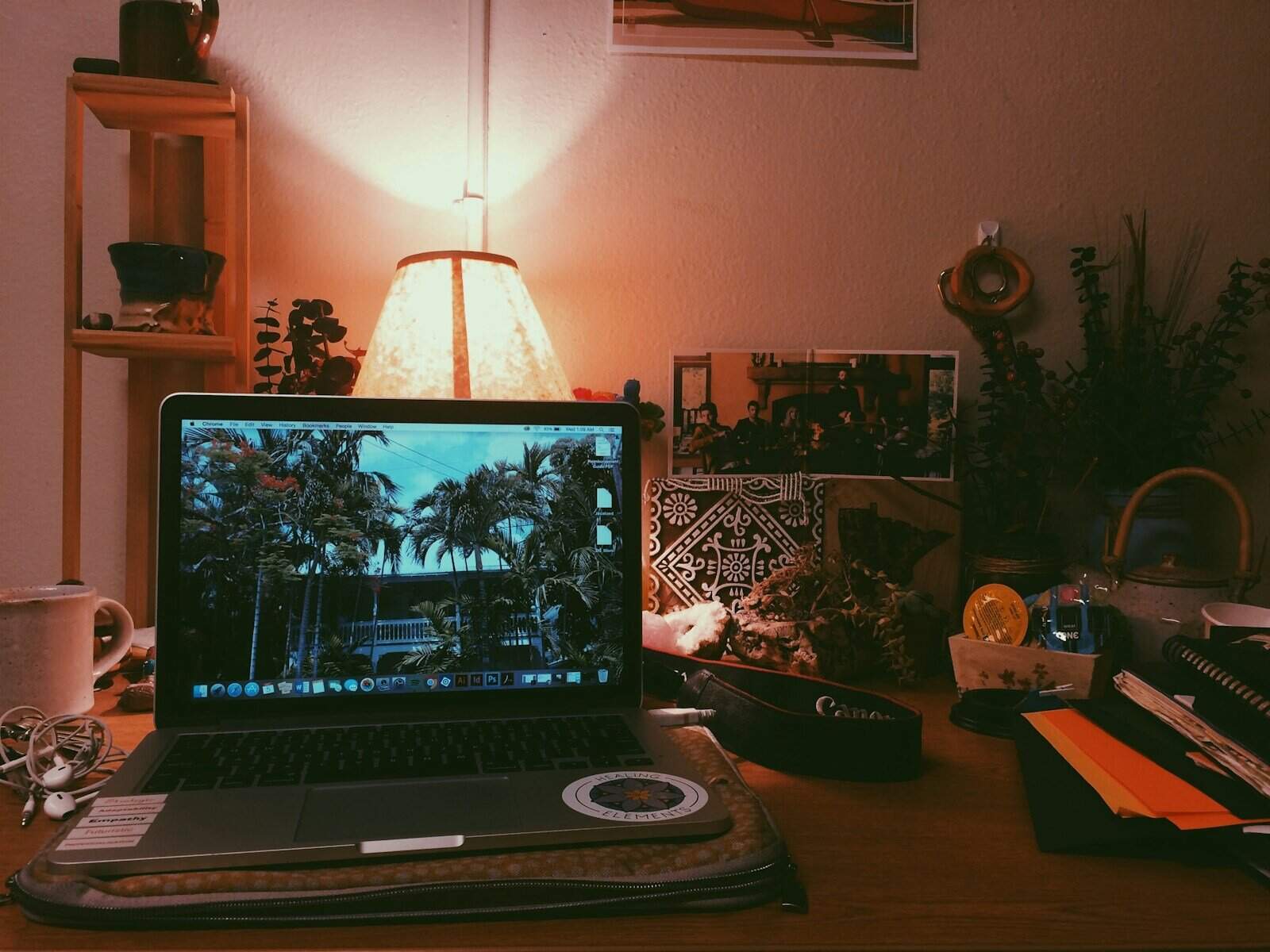 a laptop sits on a table